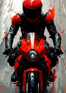 Red Motorcycle Rider Speed Art