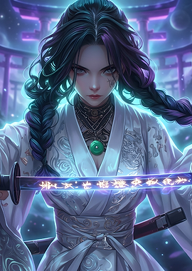 Warrior Woman with Glowing Katana