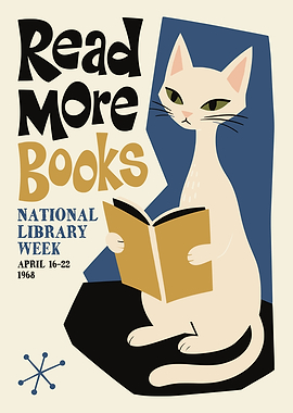 Vintage National Library Week Cat Poster
