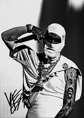 Yeat Rapper in White Balaclava