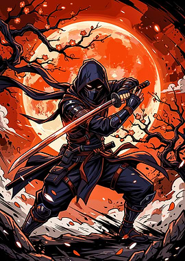 Ninja Warrior Under Red Moon
