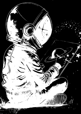 Astronaut Drawing Saturn in Space