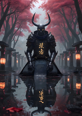 Horned Samurai in Red Forest