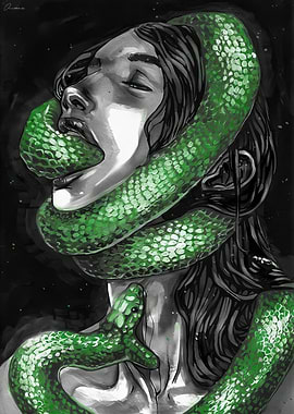 Woman Entwined by Green Serpent