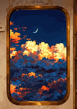 Anime Style Train Window Night View