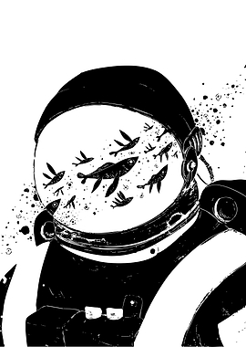 Astronaut Helmet with Swimming Fish