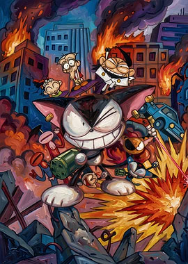 Cyborg Kuro Cartoon Cat Chaos and Destruction
