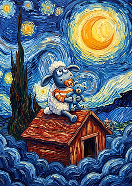 Shaun the Sheep Starry Night Art