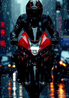 Motorcyclist Riding in the Rain