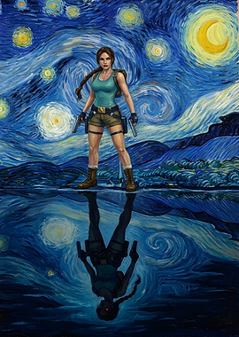 Lara Croft in Starry Night Style Fanart