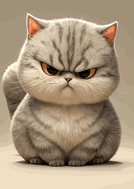Grumpy Fluffy Tabby Cat Illustration
