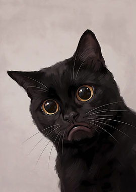 Sad Black Cat Digital Portrait