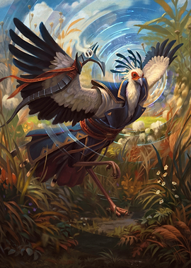 Anthropomorphic Secretary Bird Fantasy Illustration