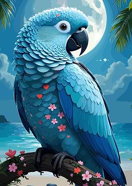 Blue Macaw Parrot Tropical Night