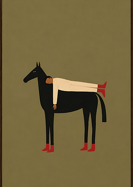 Person Resting on a Black Horse