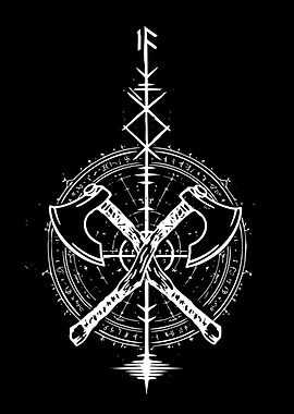 Viking Axe and Rune Compass Emblem