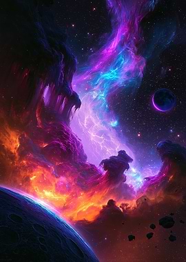 Vibrant Cosmic Nebula and Planet