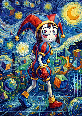 Pomni in Starry Night Style