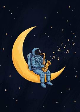 Whimsical Astronaut Playing Saxophone on the Moon