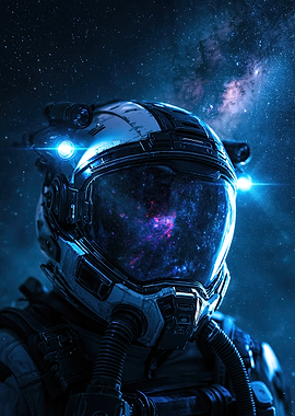 Astronaut Helmet Reflecting Deep Space
