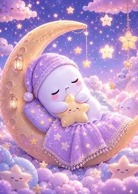 Cute Character Sleeping on the Moon