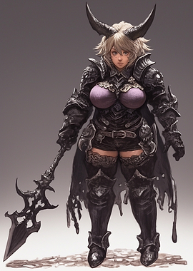 Horned Female Warrior in Dark Armor