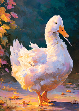 Oil Painting of a White Duck