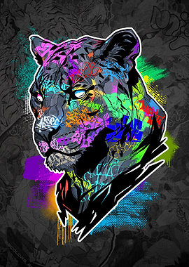 Graffiti Style Neon Panther Portrait