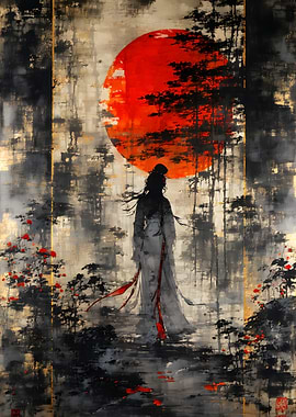 Silhouette of a Woman Under Red Sun
