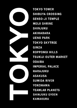 Tokyo City Landmarks Typography Poster