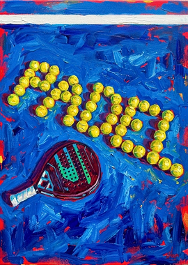Padel Racket and Tennis Balls Painting