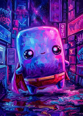 Cute Neon Superhero in City Alley