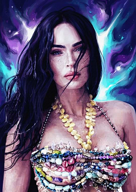 Megan Fox Portrait with Gemstone Accents