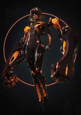 Cybernetic Female Warrior with Giant Gauntlets