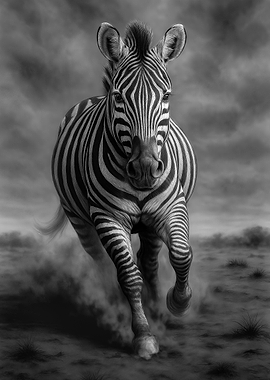 Galloping Zebra in Monochrome