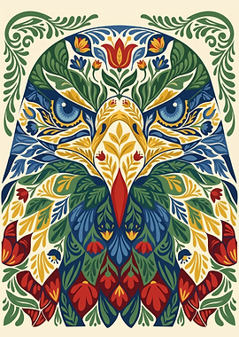 Traditional Nordic Kurbits Folk Art Eagle Illustration