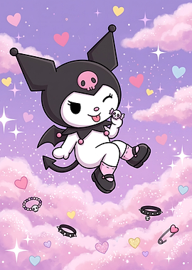 Kuromi Floating in Pastel Clouds