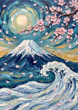 Impressionist Mount Fuji and Cherry Blossoms