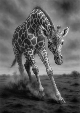 Dramatic Black and White Giraffe Portrait