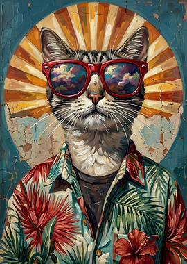 Cool Cat in Tropical Shirt