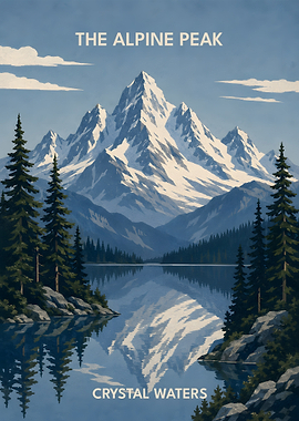 Alpine Peak Crystal Waters Travel Poster