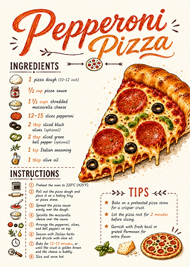 Pepperoni Pizza Recipe Infographic Poster