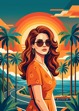 Lana Del Rey Retro Sunset Portrait