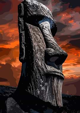 Moai Statue at Sunset