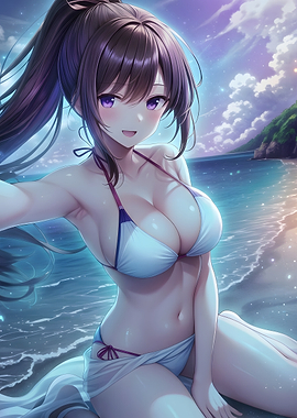 Anime Girl Taking Beach Selfie