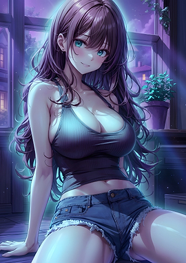 Anime Girl in Nighttime Room