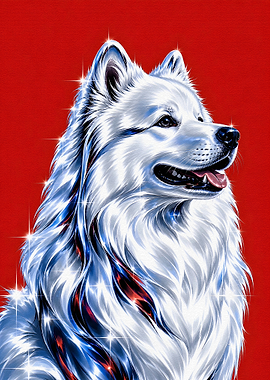 Sparkling White Samoyed Dog Portrait