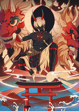 Demon Samurai Warrior with Torii Gate