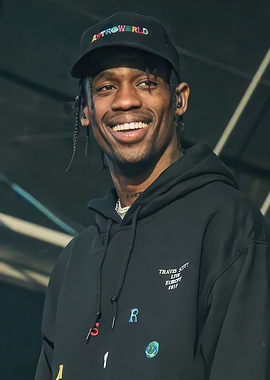 Travis Scott Smiling in Astroworld Hoodie