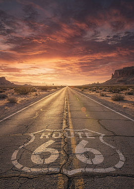 Route 66 Desert Sunset Road